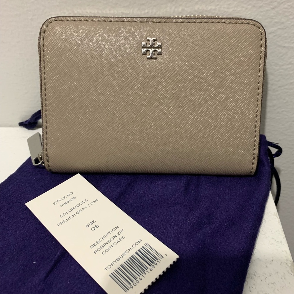 Tory Burch Robinson Zip Coin Case Wallet - Gray